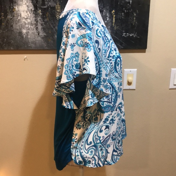 7th Avenue NY&C Blue Floral Paisley Mixed Media Short Sleeve Blouse-Size M - Picture 4 of 13